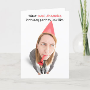 Tarjeta Festiva Feliz cumpleaños, HUmor de distanciamiento social