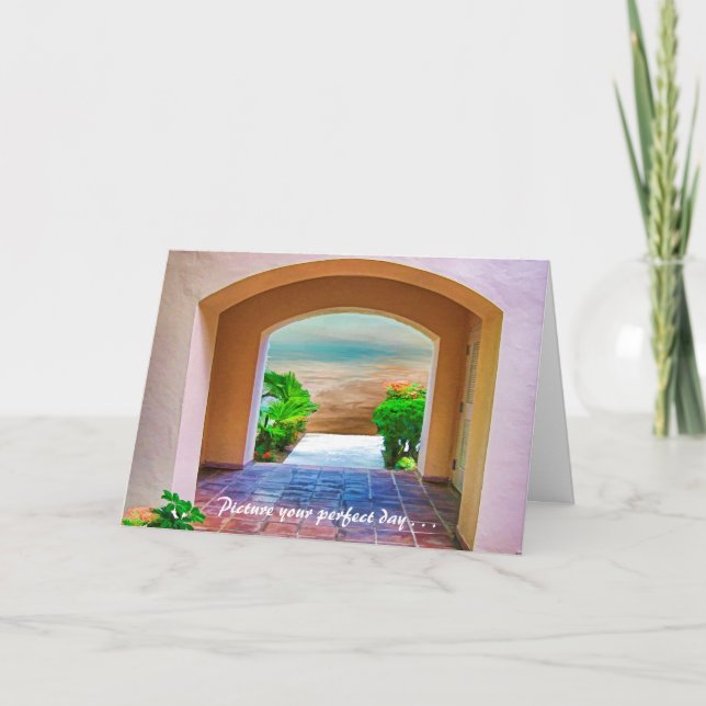 Tarjeta Festiva Feliz cumpleaños — imagina el día perfecto. (Anverso)