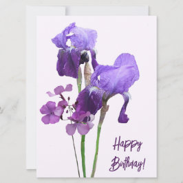 Tarjeta Festiva Feliz cumpleaños iris morado flores boho moda