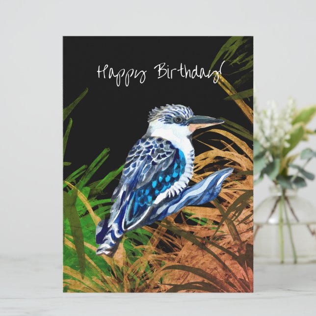 Tarjeta Festiva Feliz cumpleaños Kookaburra (Anverso de pie)