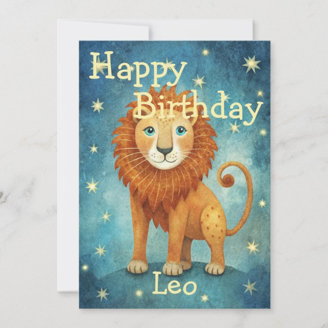 Tarjeta Festiva Feliz cumpleaños Leo Lion Zodiac Rótulo (Anverso)