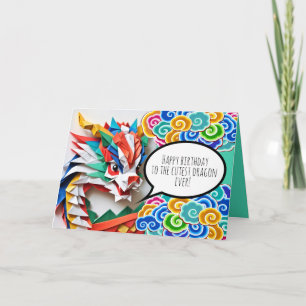 Tarjeta Festiva Feliz Cumpleaños Lindo Dragón Origami Zodiaco GC
