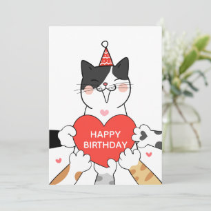 Tarjeta Festiva Feliz cumpleaños, lindos gatos