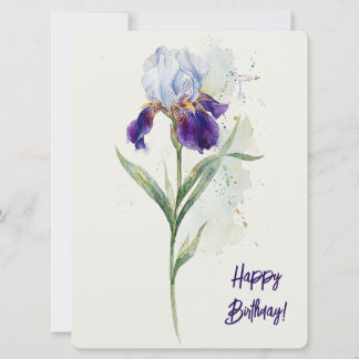 Tarjeta Festiva Feliz cumpleaños lirio morado acuarela floral amor
