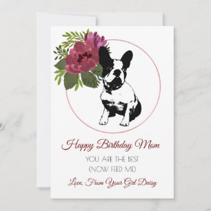 Tarjeta Festiva Feliz Cumpleaños Mamá Del Bulldog Francés Perro