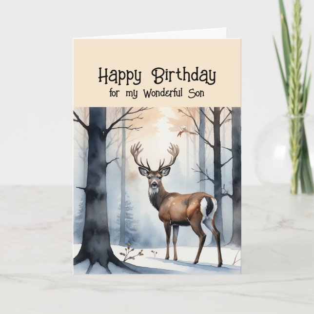 Tarjeta Festiva Feliz cumpleaños, maravilloso hijo Stag Deer (Anverso)