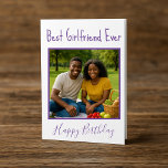 Tarjeta Festiva Feliz cumpleaños, mejor novia de la historia<br><div class="desc">¡Celebra tu chica favorito con esta sincera tarjeta de cumpleaños personalizada! Con la frase "Mejor Novia de la Historia" en un guión lúdico encima de una foto personalizado, este diseño le agrega un toque dulce y personal a su día especial. El rico borde de personalizable morado y el mensaje "Feliz...</div>
