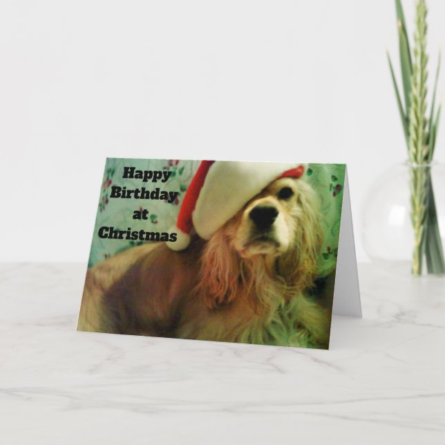 TARJETA FESTIVA FELIZ CUMPLEAÑOS NAVIDADES DE COCKER SPANIEL (Anverso)