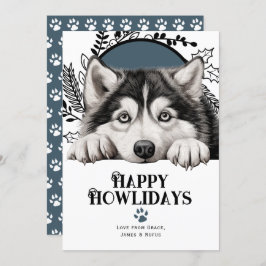 Tarjeta Festiva Feliz cumpleaños Navidades de perros Malamute en A