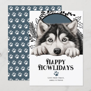 Tarjeta Festiva Feliz cumpleaños Navidades de perros Malamute en A