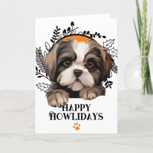 Tarjeta Festiva Feliz cumpleaños, Navidades de perros Shih Tzu