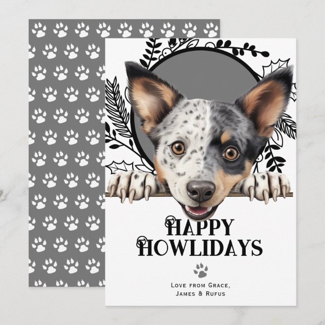 Tarjeta Festiva Feliz cumpleaños, Navidades trompíadas de perro au (Anverso / Reverso)