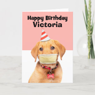 Tarjeta Festiva Feliz cumpleaños, nombre personalizado, cachorro e
