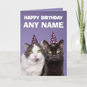 Tarjeta Festiva Feliz cumpleaños, nombre personalizado, gatos dive