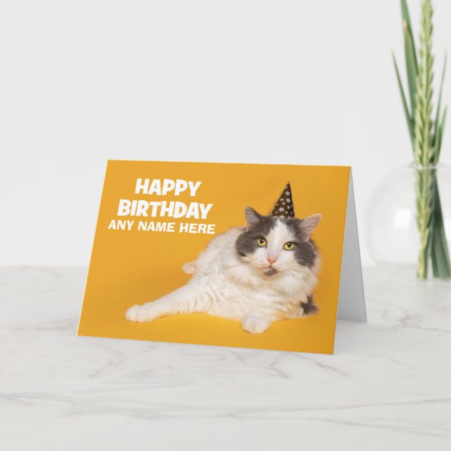 Tarjeta Festiva Feliz cumpleaños nombre personalizado lindo gato e (Anverso)