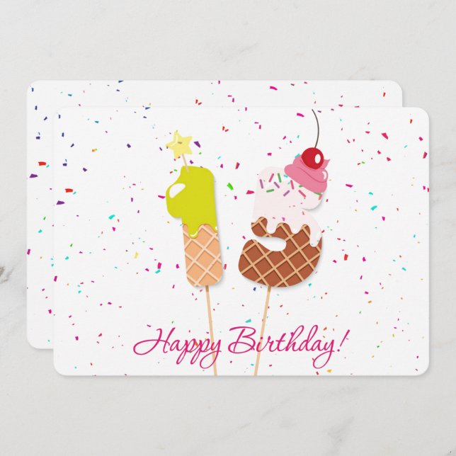 Tarjeta Festiva Feliz cumpleaños número 15 (Anverso / Reverso)