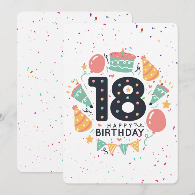 Tarjeta Festiva Feliz cumpleaños número 18 (Anverso / Reverso)