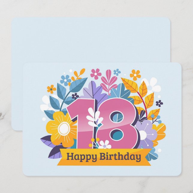 Tarjeta Festiva Feliz cumpleaños número 18 (Anverso / Reverso)