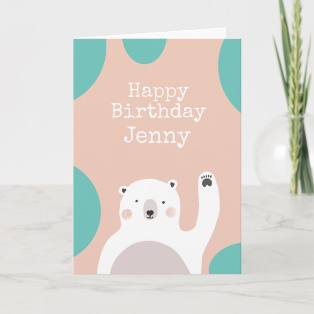 Tarjeta Festiva Feliz cumpleaños, oso polar (Anverso)