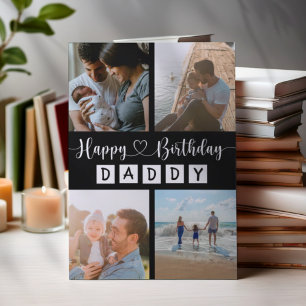 Tarjeta Festiva Feliz Cumpleaños Papá Collage de Fotos en Blanco y