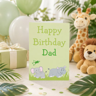 Tarjeta Festiva Feliz cumpleaños papá elefante e hipopótamo animal