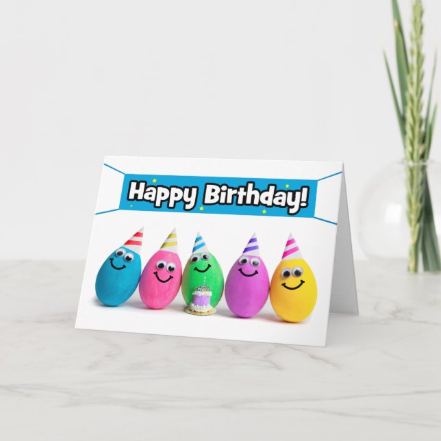 Tarjeta Festiva Feliz cumpleaños para cualquier huevo de humor  (Anverso)