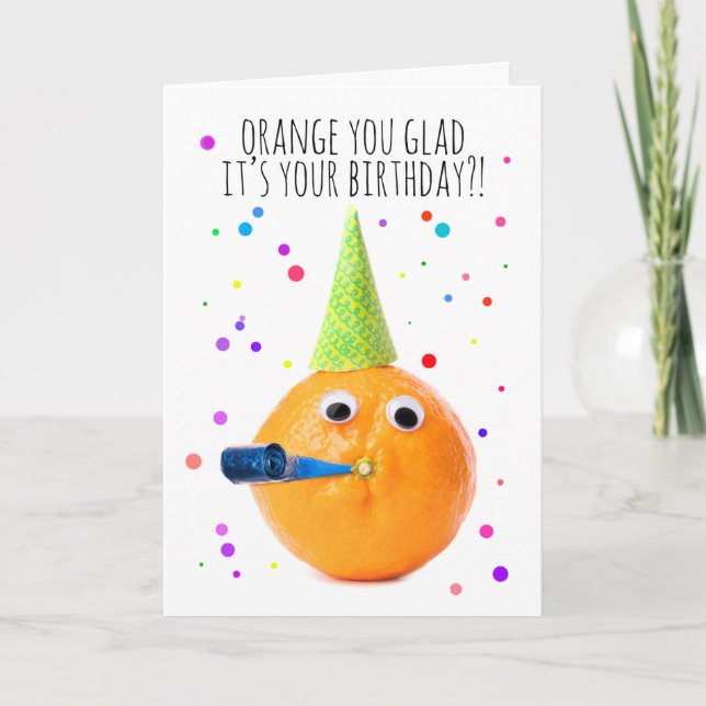 Tarjeta Festiva Feliz cumpleaños para cualquier Naranja gracioso (Anverso)