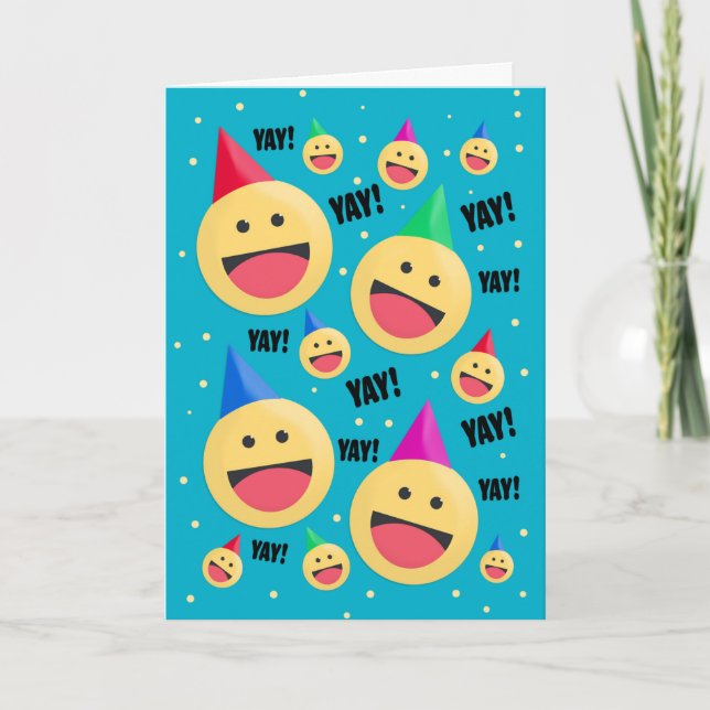 Tarjeta Festiva Feliz cumpleaños para todos, feliz Emoji (Anverso)