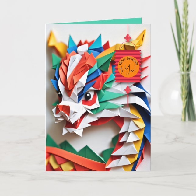 Tarjeta Festiva Feliz cumpleaños para todos los adorables dragones (Anverso)