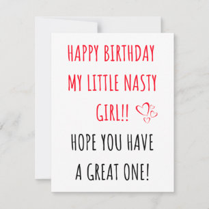 Tarjeta Festiva Feliz cumpleaños, pequeño y desagradable chica