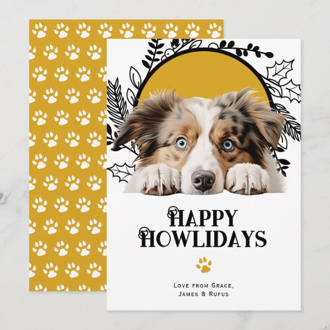 Tarjeta Festiva Feliz cumpleaños, perro pastor australiano (Anverso / Reverso)