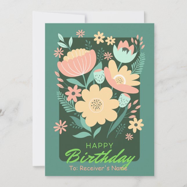 Tarjeta Festiva Feliz cumpleaños Personalizable Digital Green (Anverso)