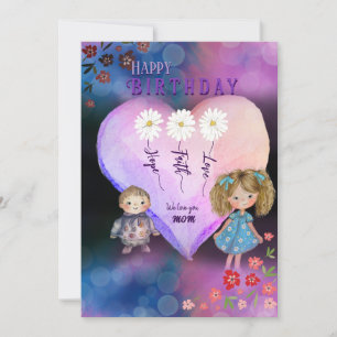 Tarjeta Festiva Feliz cumpleaños que mamá de los niños recibe tarj
