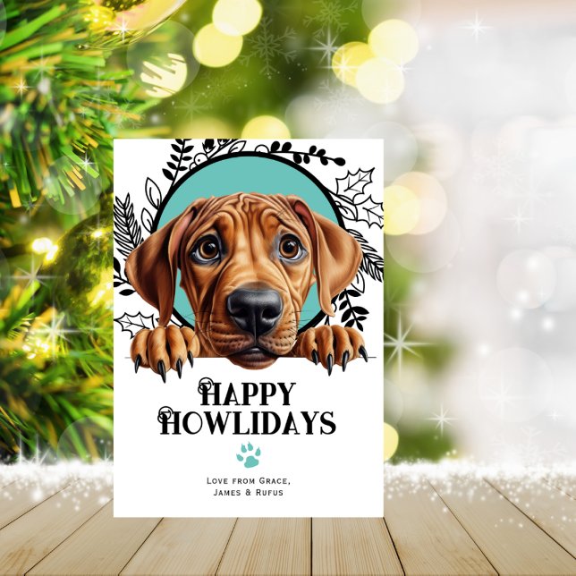 Tarjeta Festiva Feliz cumpleaños, Ridgeback Navidades de perro de  (Happy Howlidays Rhodesian Ridgeback Dog Christmas Holiday Card by Ricaso. Cute dog holiday cards)
