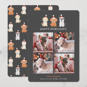 Tarjeta Festiva Feliz cumpleaños Santa Puppies Crema 4 fotos Gris