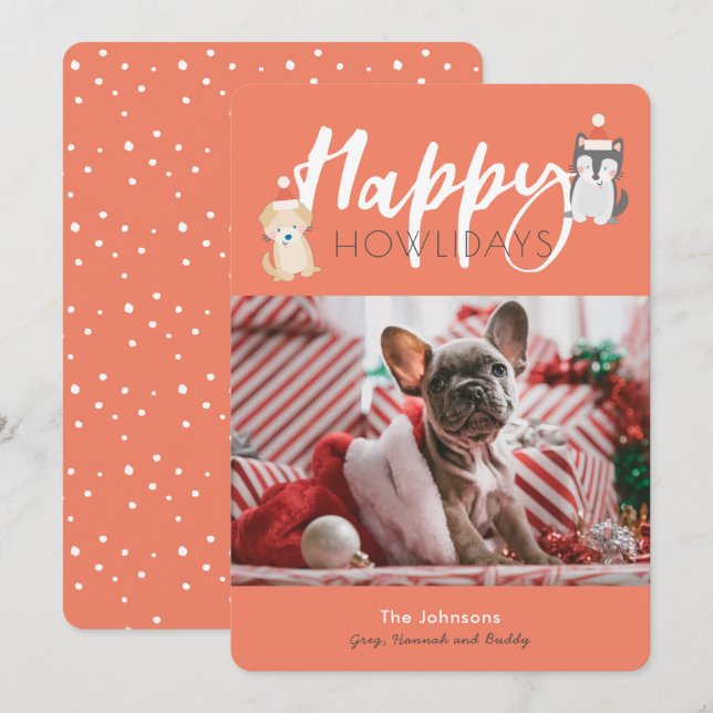 Tarjeta Festiva Feliz cumpleaños Santa Puppies Red Holiday Card (Anverso / Reverso)