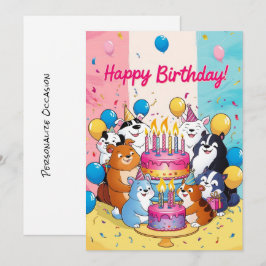 Tarjeta Festiva Feliz Cumpleaños Tarta de Cumpleaños de Animales d