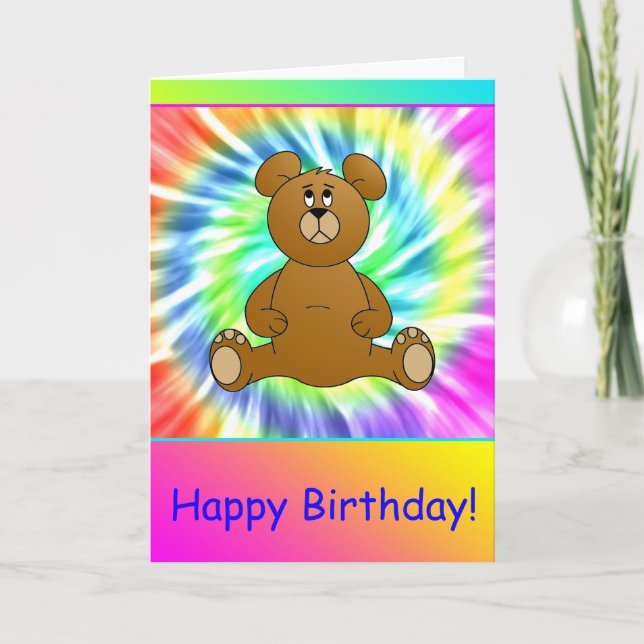 Tarjeta Festiva Feliz cumpleaños Teddy Bear Tie Dye Card (Anverso)