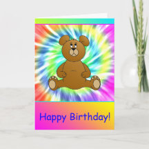 Feliz cumpleaños Teddy Bear Tie Dye Card