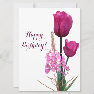 Tarjeta Festiva Feliz cumpleaños tulipán rosa simple