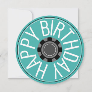Tarjeta Festiva Feliz Cumpleaños Turquesa Redondo Industrial