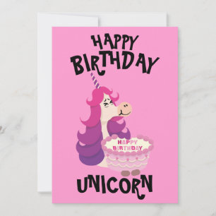 Tarjeta Festiva Feliz cumpleaños Unicorn Pink Purple simple