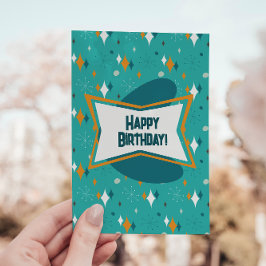 Tarjeta Festiva Feliz cumpleaños, Verde azulado estreno atómico de