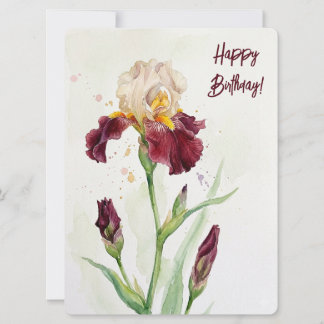 Tarjeta Festiva Feliz cumpleaños vino iris acuarela floral amor