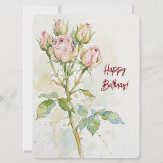 Tarjeta Festiva Feliz cumpleaños vino iris acuarela floral amor