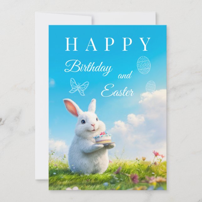 Tarjeta Festiva Feliz cumpleaños y conejo de Pascua (Anverso)