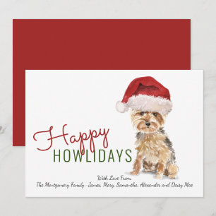 Tarjeta Festiva Feliz cumpleaños yorkie en Santa Hat