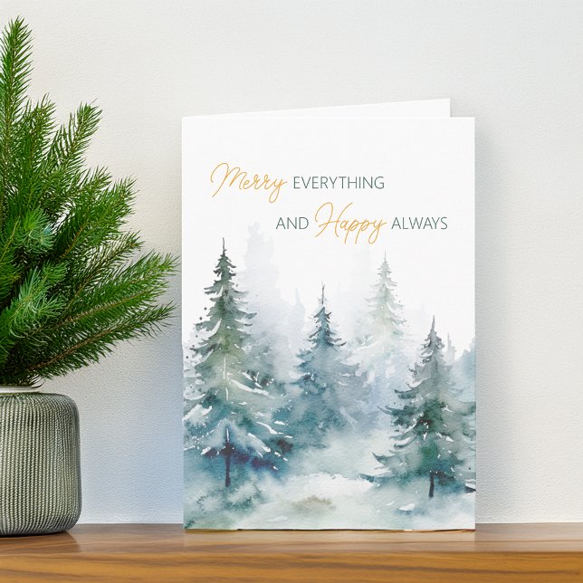 Tarjeta Festiva Feliz de todo siempre Árboles de invierno (Merry Everything Happy Always Winter Trees Holiday Card)