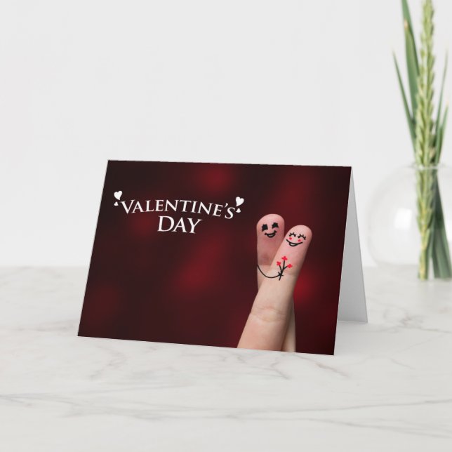 Tarjeta Festiva Feliz dedo abrazo a El día de San Valentín (Anverso)