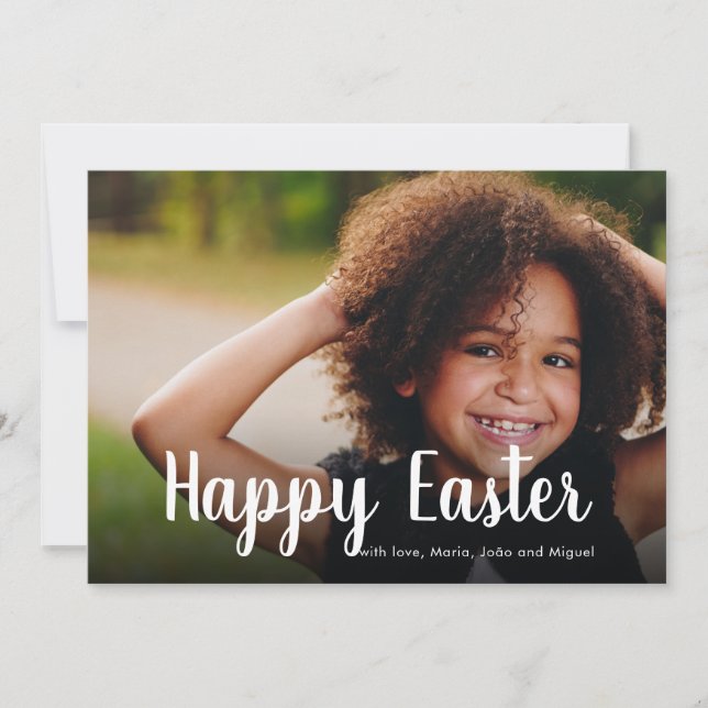 Tarjeta Festiva Feliz Deseos de Pascua Foto Familia Caligráfica Mo (Anverso)